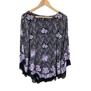 Alfani Top Women's Size 1X Black Purple Geometric Floral Long Sleeve